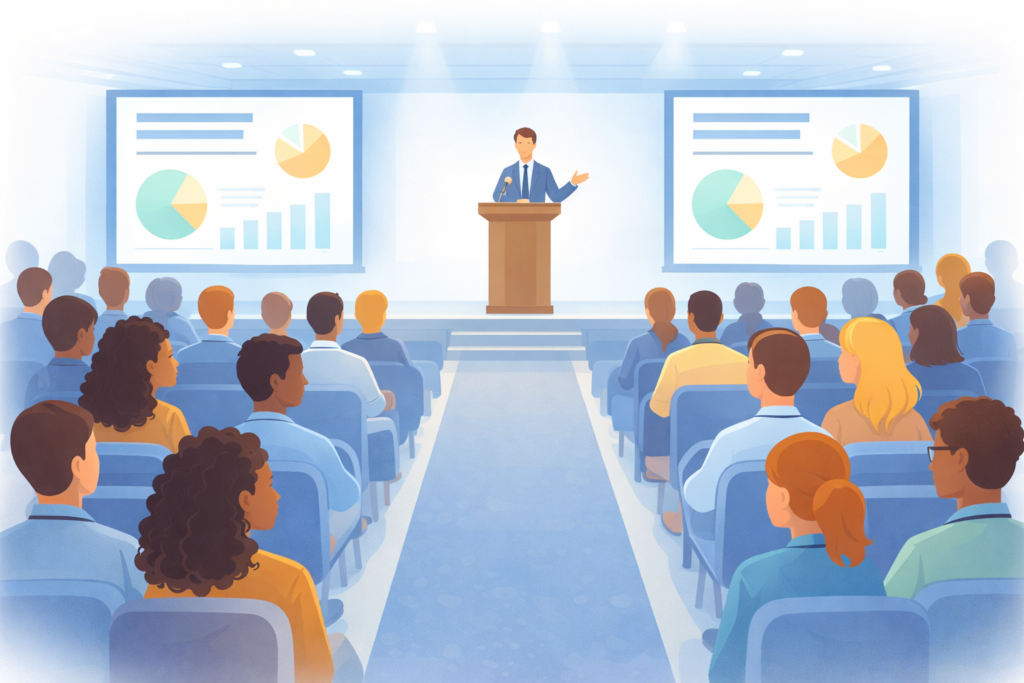 Graphic of people at a conference